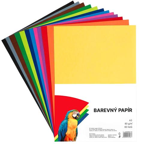 Papír barevný Color A3/80gr 60listů-12barev mix